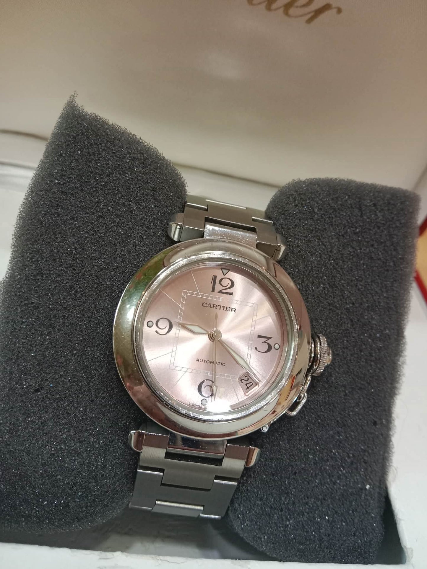 Cartier Pasha C Watch 35mm Stainless Case Pink Dial Arabic Numerals