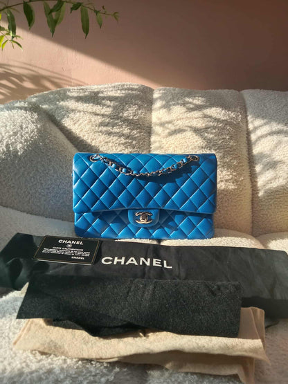 Chanel Classic Medium Double Flap Lambskin Blue Series 26