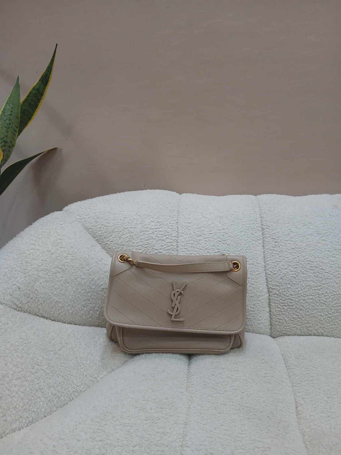 Saint Laurent Niki Leather Beige Bag