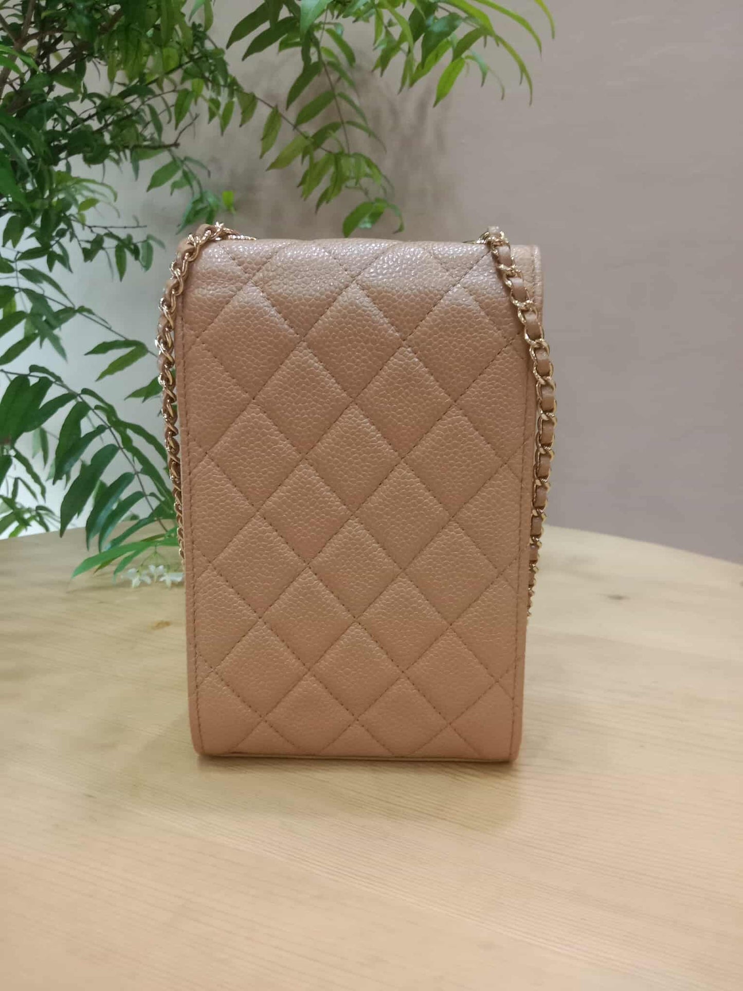 Chanel Golden Class Phone Holder Caviar Crossbody Bag Beige Series 25
