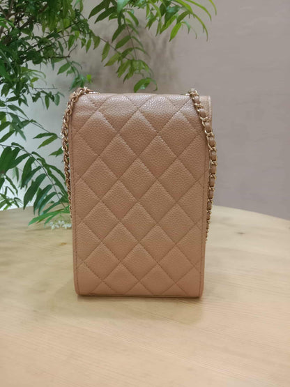 Chanel Golden Class Phone Holder Caviar Crossbody Bag Beige Series 25