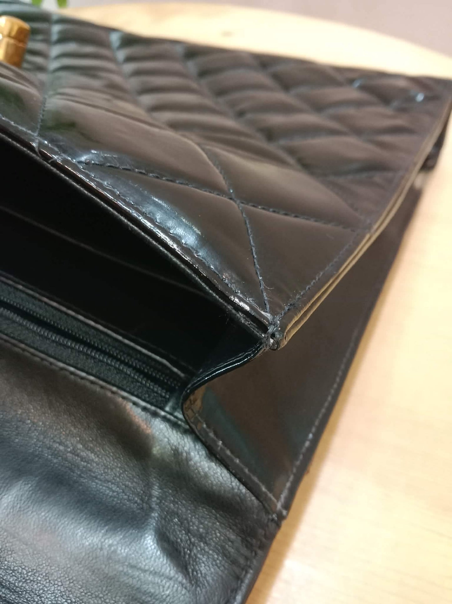 Chanel Vintage Briefcase Quilted Patent Black