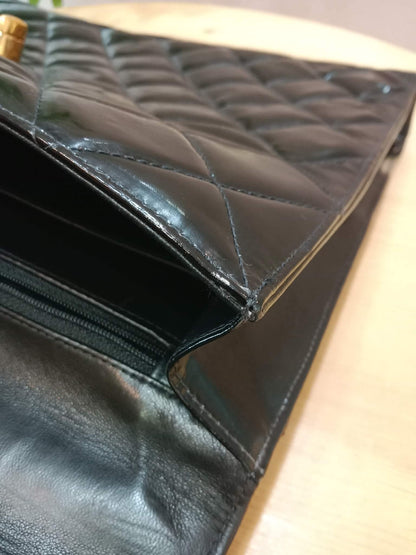 Chanel Vintage Briefcase Quilted Patent Black
