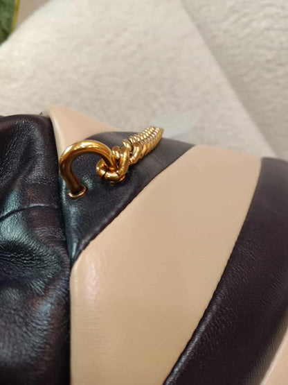 Saint Laurent Alix Stripes Quilted Leather Bucket Bag Bicolor Beige/Black