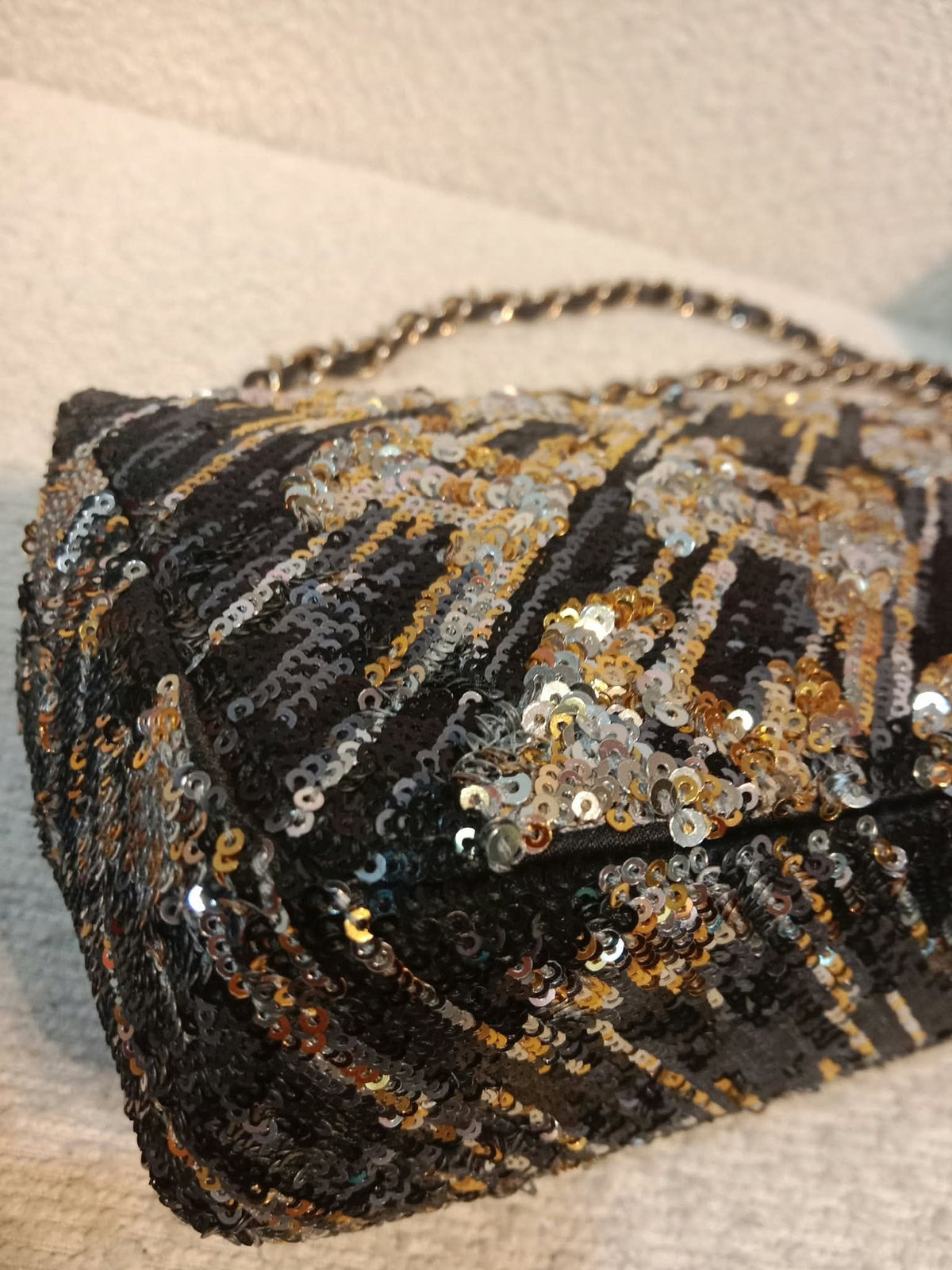 Chanel Mini Rectangular Gold/Black Sequin Limited Edition Microchipped