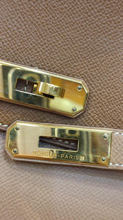 Hermes Birkin 30 Bicolor Gold/Biscuit Epsom Stamp G Square 2003 GHW