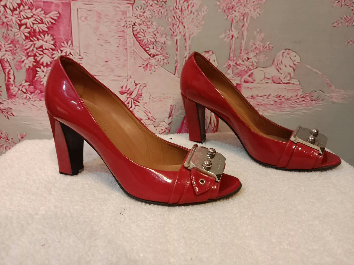 Hermes Heels Sandals Red Patent Size 38