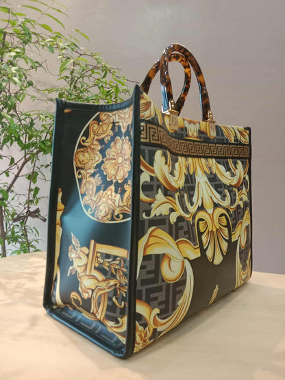 Fendi x Versace Fendace Baroque Print Sunshine Shopper Tote Satchel