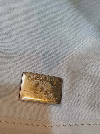 Chanel 25 Beige Caviar Medium Microchipped