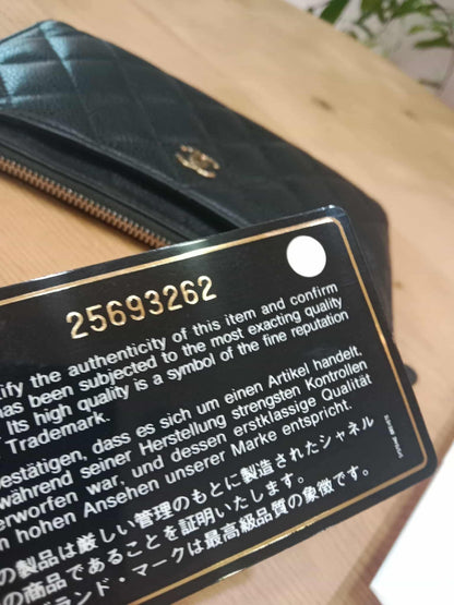 Chanel Black Quilted Caviar Leather Zip Pouch Series 25