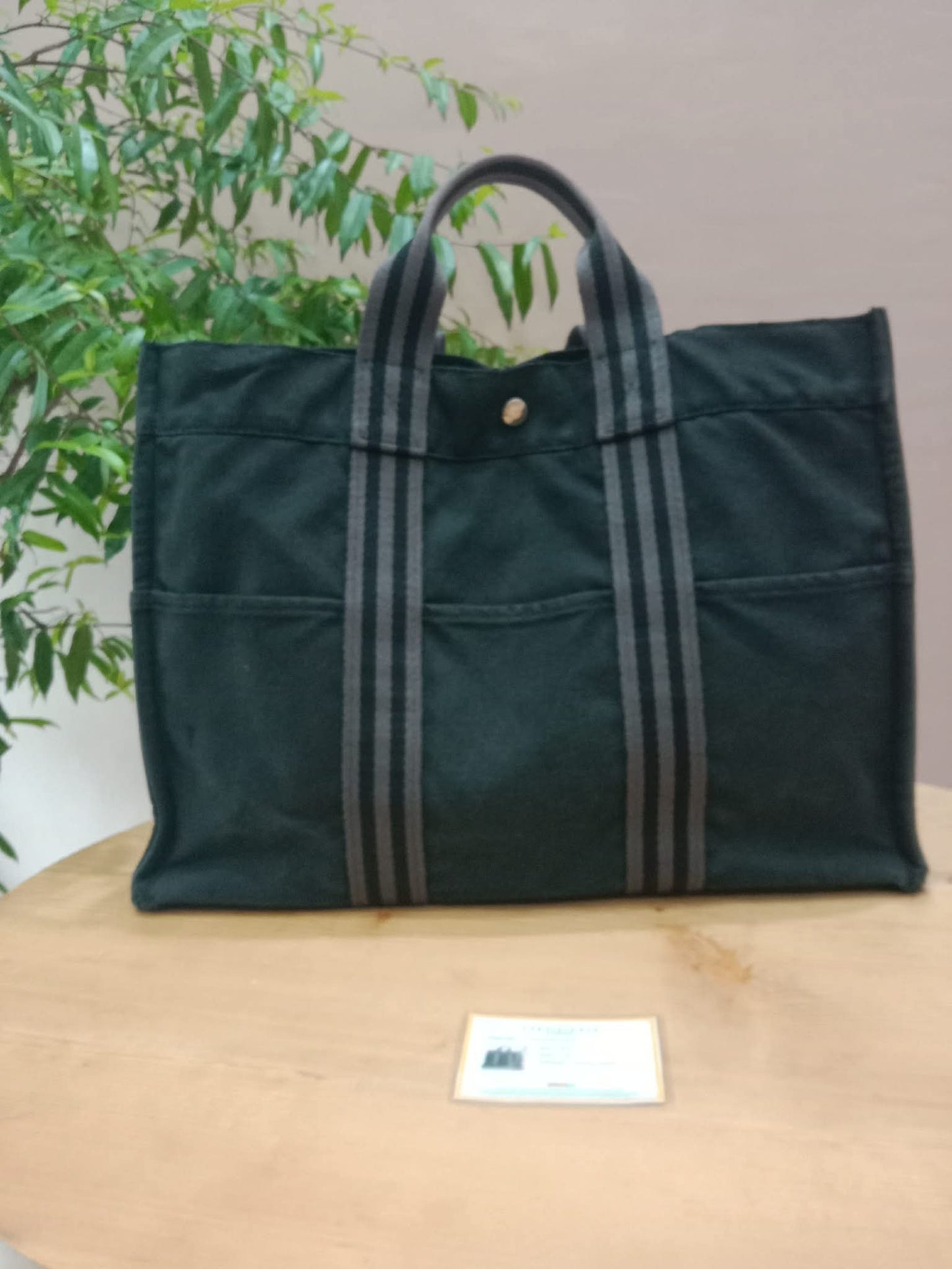 Hermes Ferrou Canvas Tote Black/Gray SHW