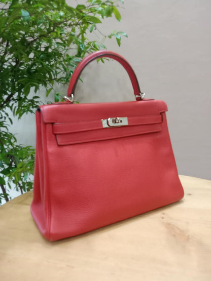 Hermes Kelly 32 Rouge Casaque Togo Stamp I Square 2005