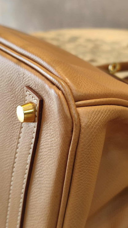 Hermes Birkin 30 Bicolor Gold/Biscuit Epsom Stamp G Square 2003 GHW