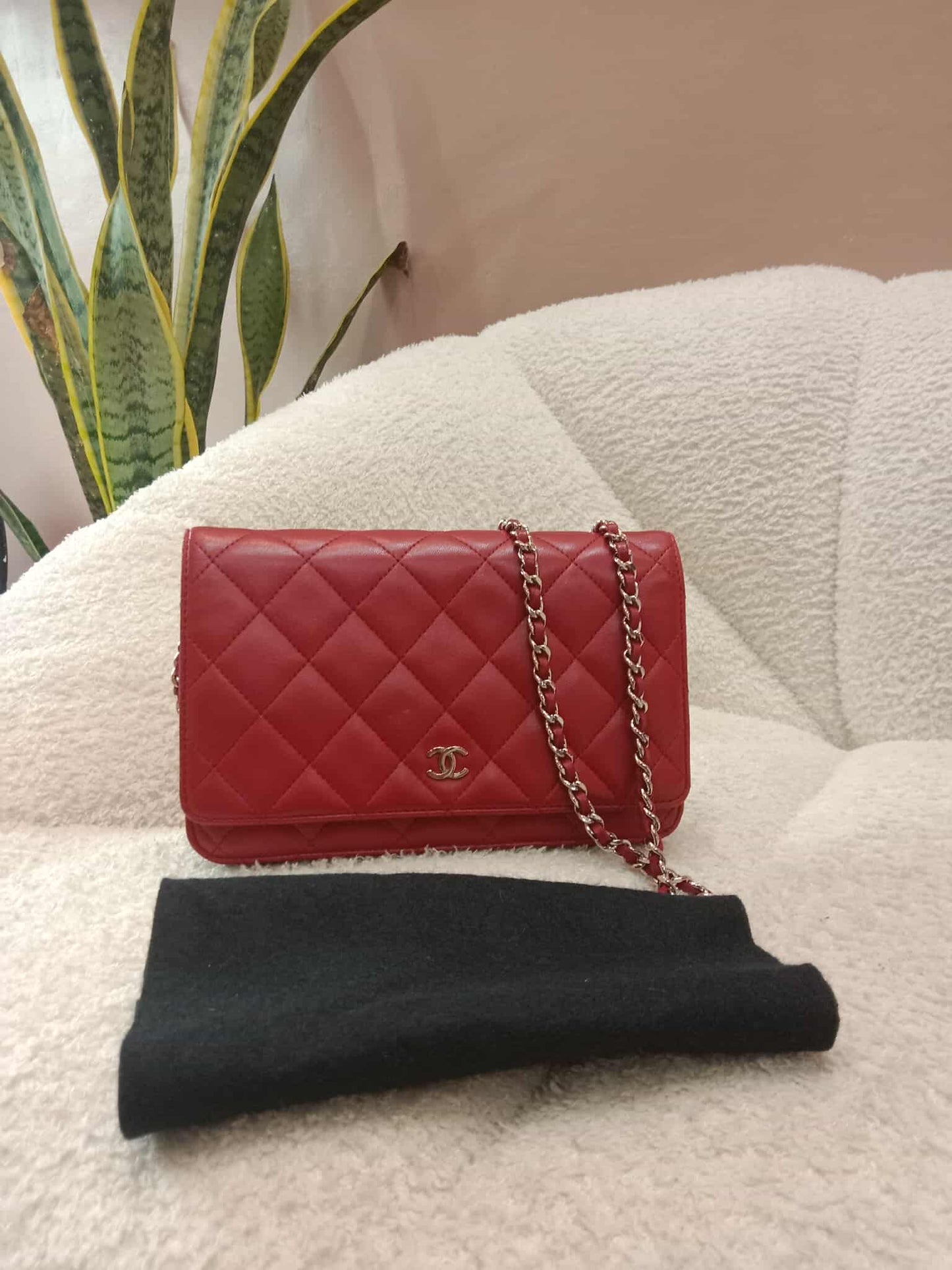 Chanel Classic Wallet On Chain Red Lambskin Series 16