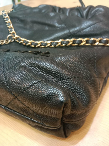 Chanel 22 Shiny Caviar Black Monochrome Mini Microchipped