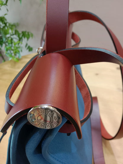 Hermes Herbag Zip 31 Bicolor Blue/Red Canvas & Leather Stamp X 2016