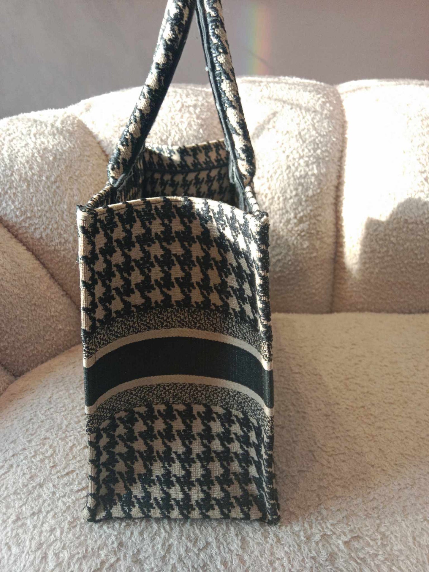 Dior Book Tote Houndstooth Embroidery Black/White Small