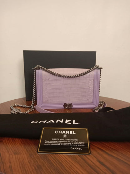 Chanel Boy Flap Wallet on Chain Crocodile Lavender Series 20