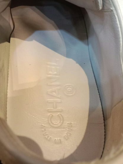 Chanel Interlocking CC Logo Metallic Gold/Beige Lace-up Sneakers with Black Cap Toe Size 35