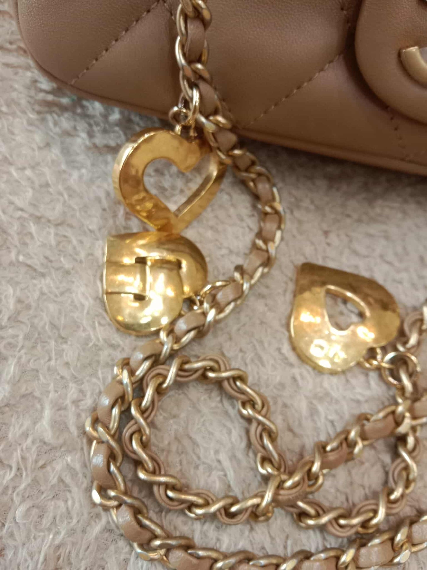 Chanel Seasonal Flap Heart Charms Beige Microchipped