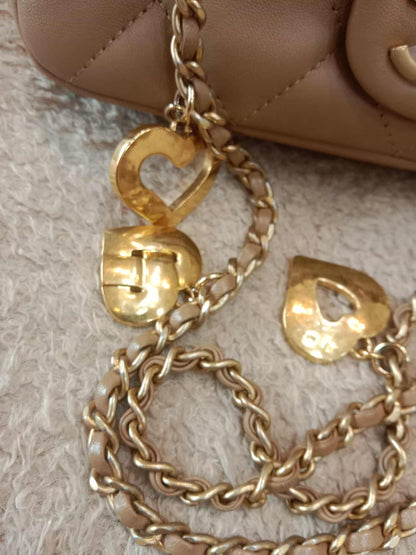 Chanel Seasonal Flap Heart Charms Beige Microchipped