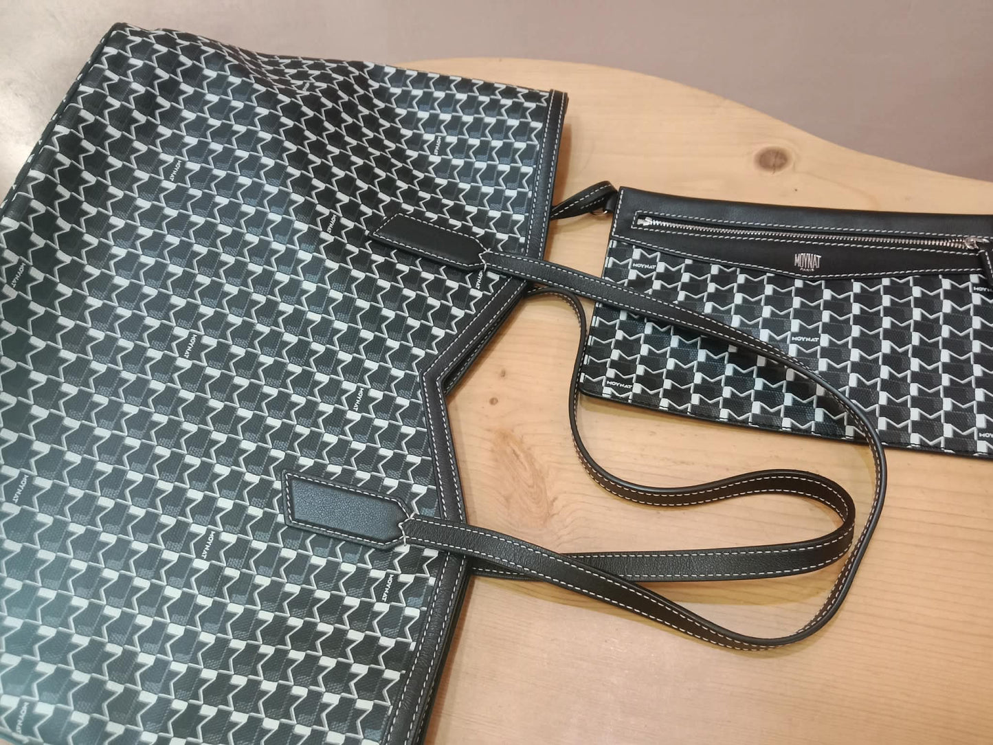 Moynat Paris M Tote Monogrammed Bag Black/White MM