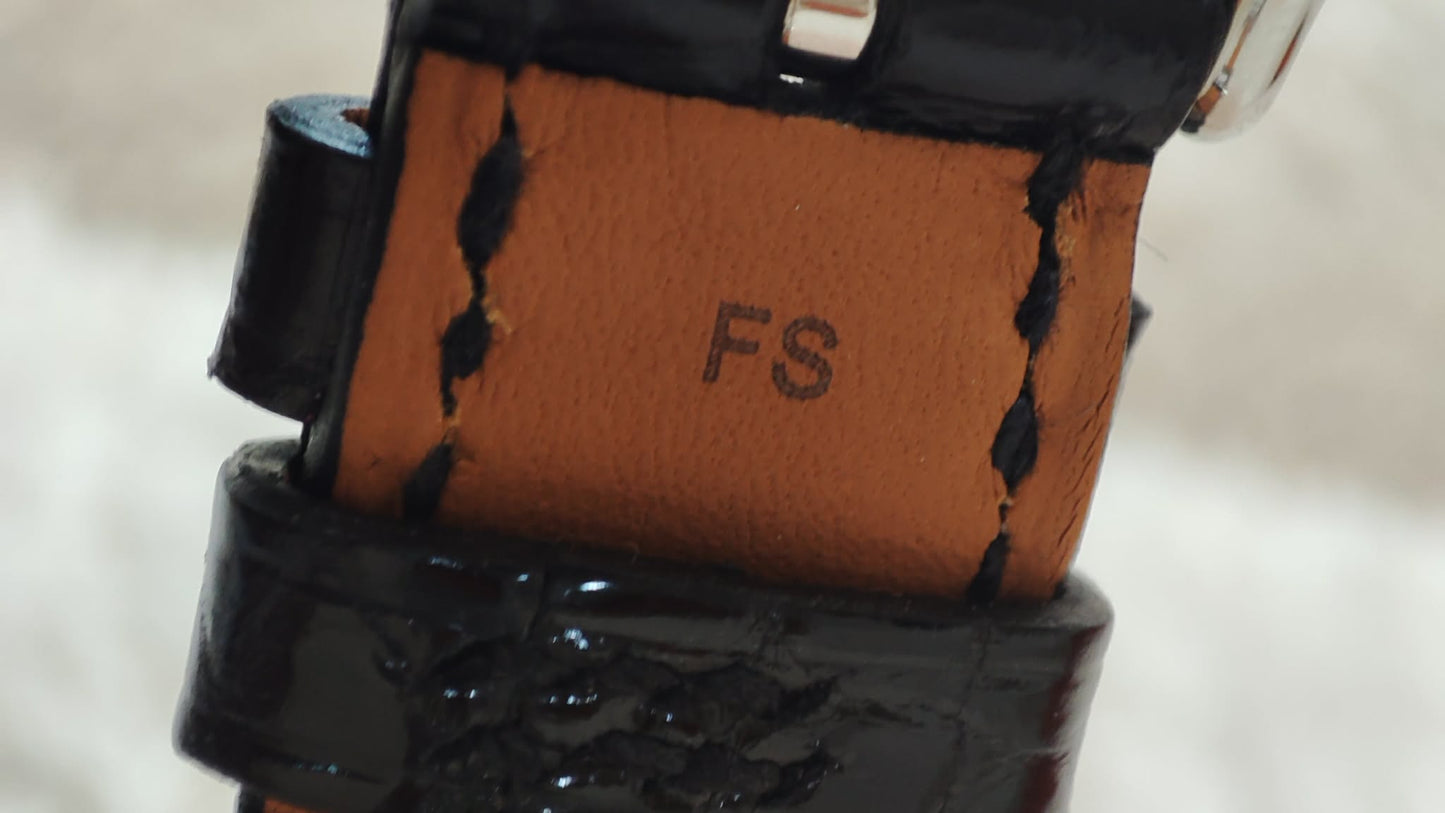 Hermes H Watch Noir Croc Leather Strap