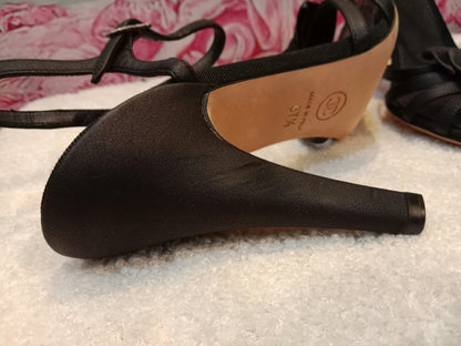 Chanel Ankle-Strap Tiered Bow CC Logo Sandals Black Size 37 1/2