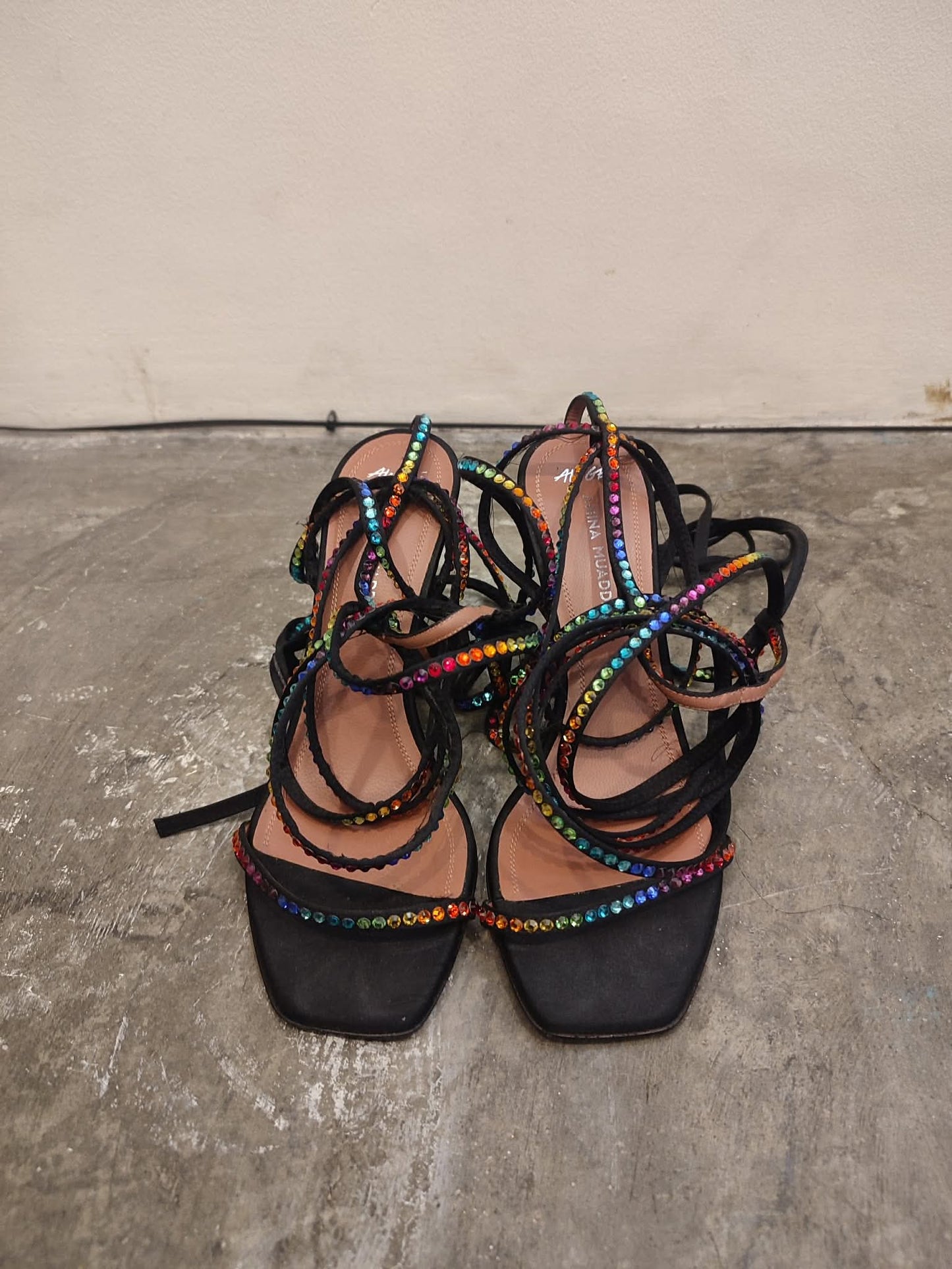 Amina Muaddi x AGWE Rainbow LSD Glasi Heeled Sandals Size 36 Black