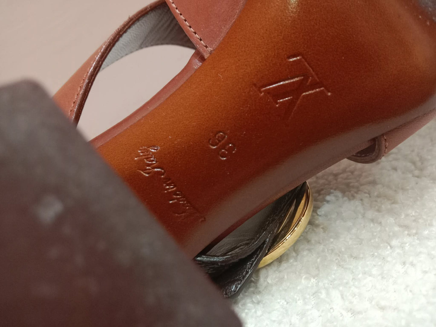 Louis Vuitton Horizon Block Heels Slide Sandals Monogram Leather Brown Size 36