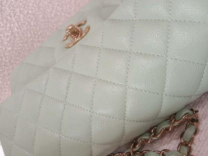 Chanel 24C Timeless Classic Double Flap Caviar Green Caviar Microchipped