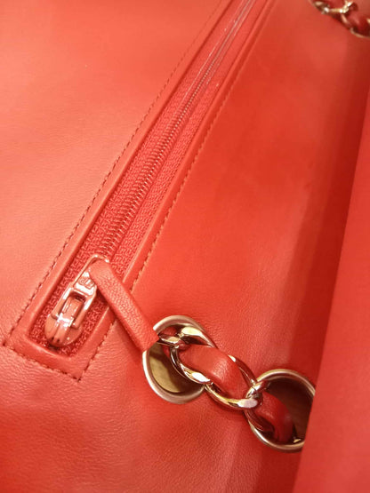 Chanel Timeless Red Quilted Lambskin Classic Double Flap Medium Series 17