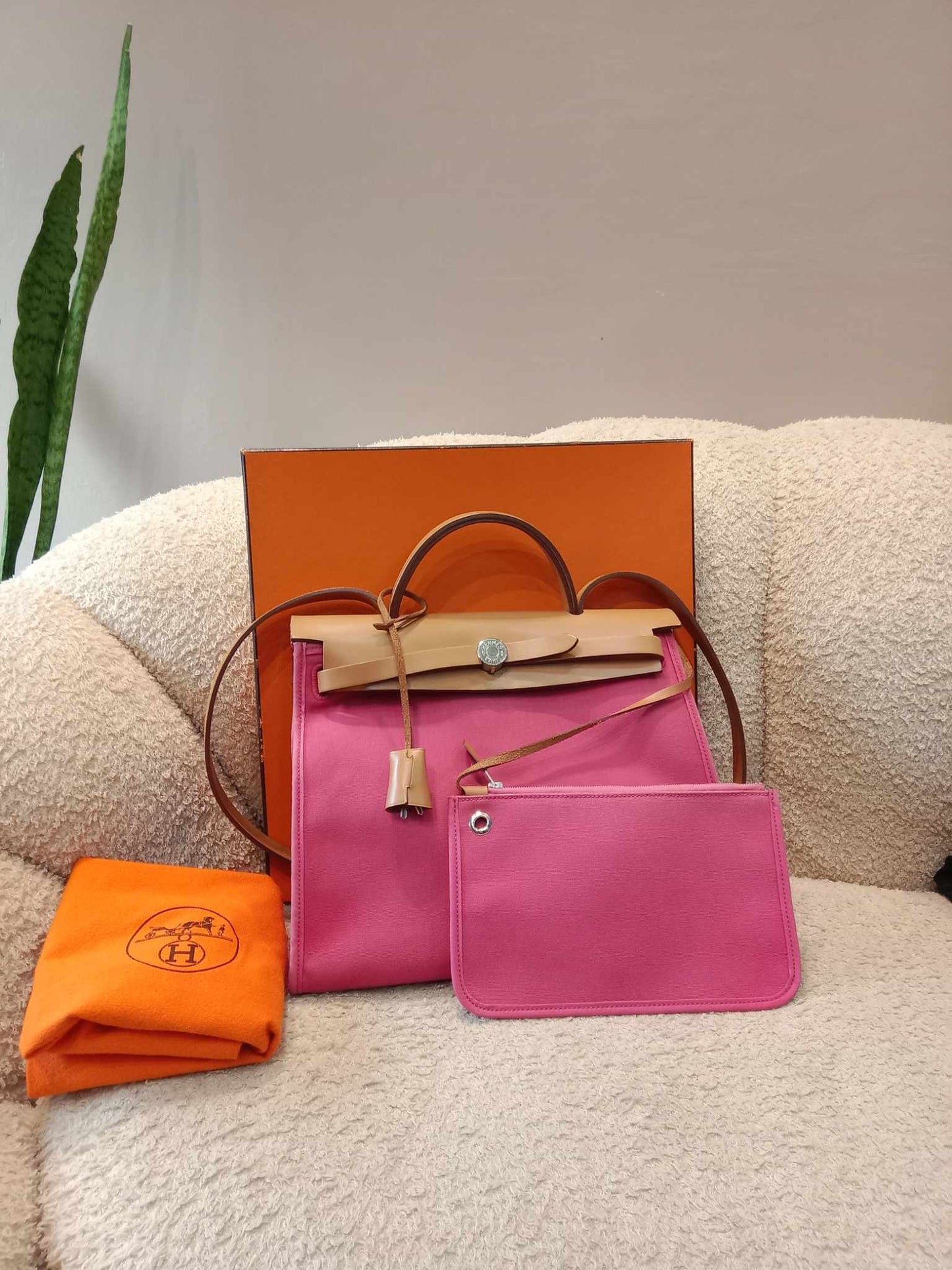 Hermes Pink Toile Herbag Zip 31 Stamp P Square 2012