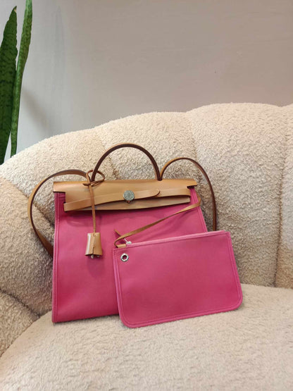 Hermes Pink Toile Herbag Zip 31 Stamp P Square 2012