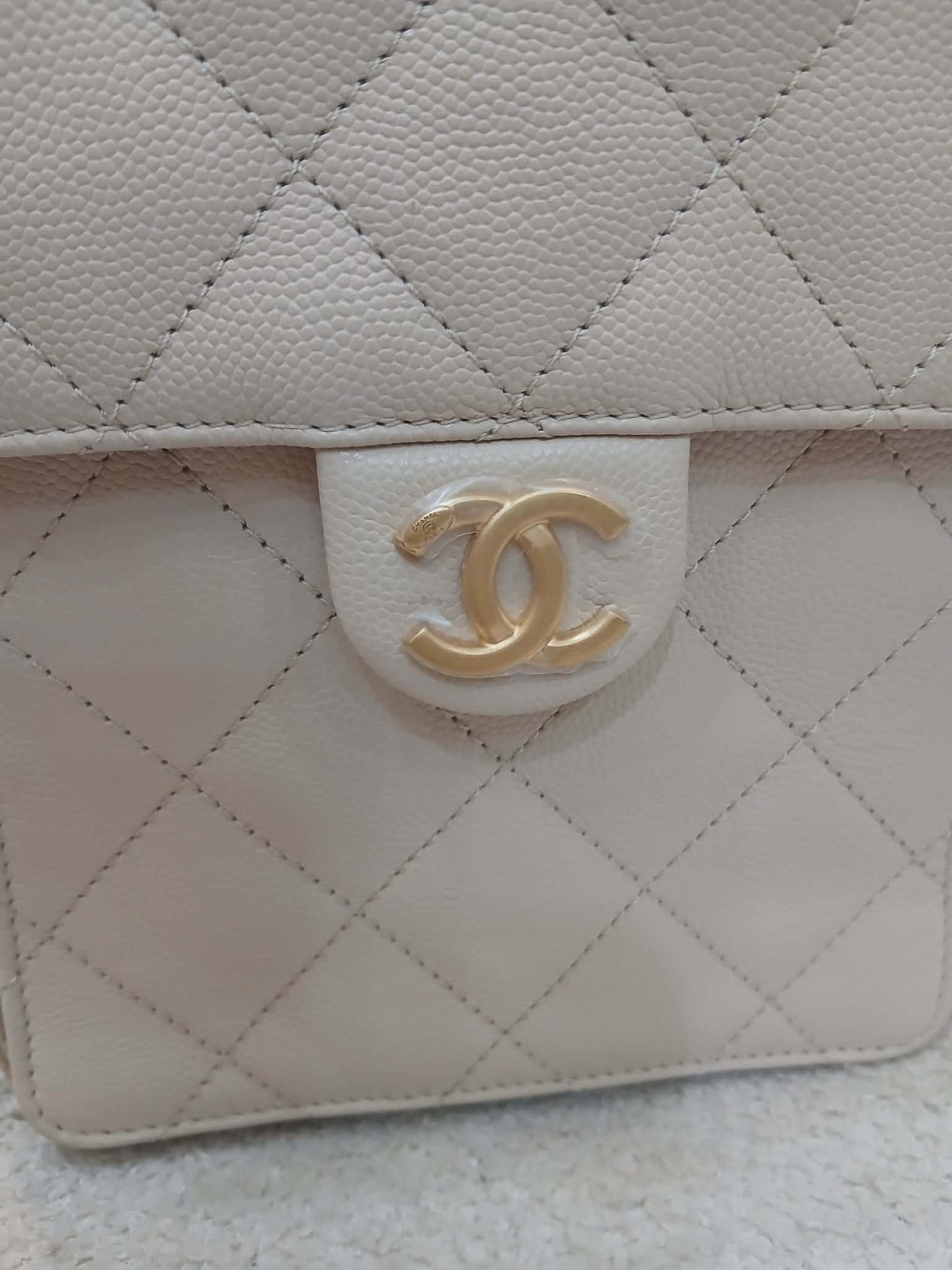 Chanel 25 Beige Caviar Medium Microchipped
