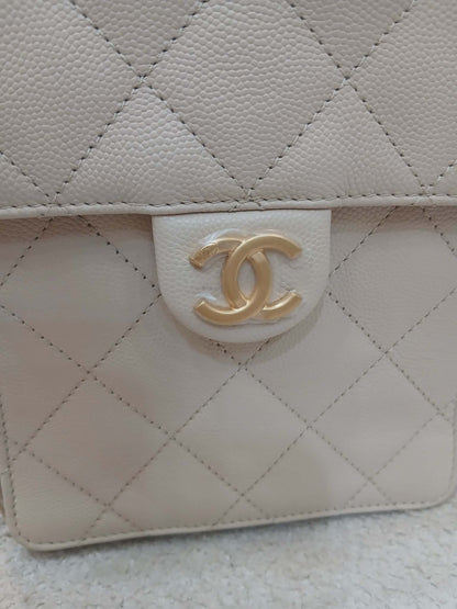 Chanel 25 Beige Caviar Medium Microchipped