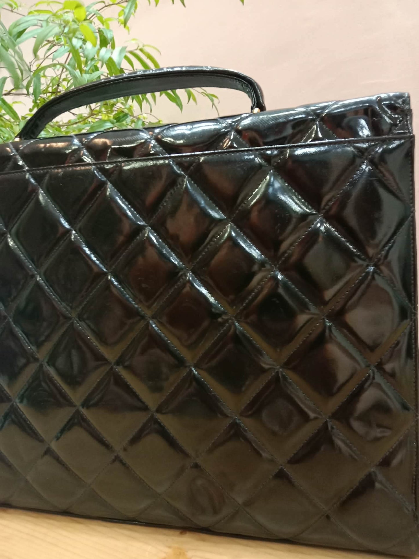 Chanel Vintage Briefcase Quilted Patent Black