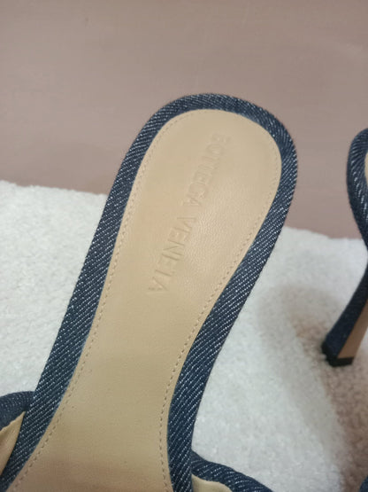 Bottega Veneta Indigo Denim Matelasse Padded Mule Sandals Size 36