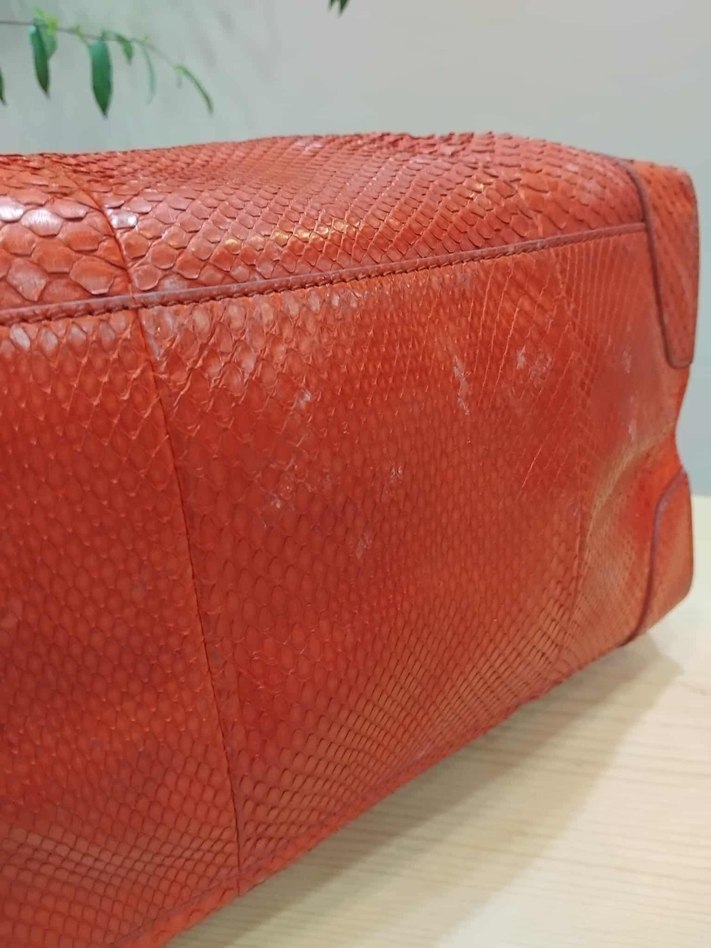 Celine Python Snakeskin Luggage Envelope Tote Bag Orange