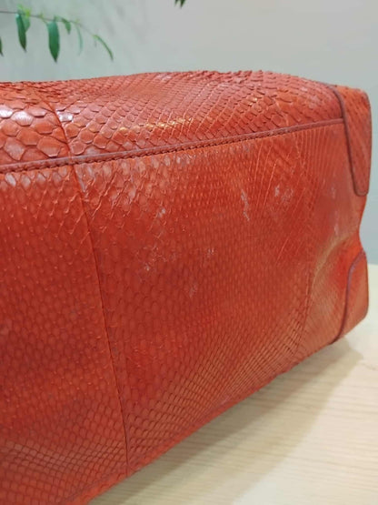 Celine Python Snakeskin Luggage Envelope Tote Bag Orange