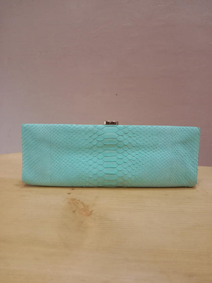 Chanel Mint Green Python Leather Clutch With a Silver-Toned Kiss-Lock Closure Series 15
