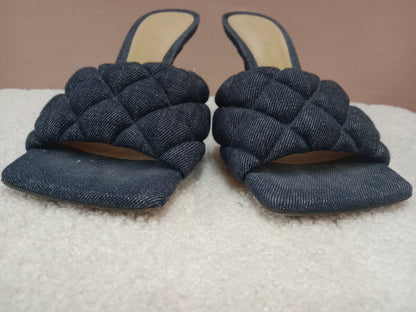 Bottega Veneta Indigo Denim Matelasse Padded Mule Sandals Size 36
