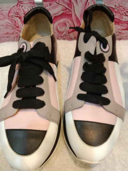 Hermes Rebus Sneakers Rose Aube/Black/White/Taupe Size 37.5