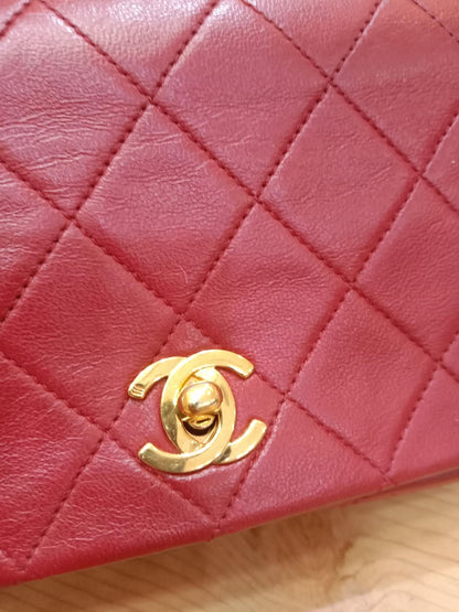 Chanel Red Matelasse Lambskin Chain Flap Shoulder Bag Series 1