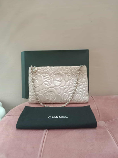Chanel Lavender Lambskin Camellia Pochette Bag Series 18