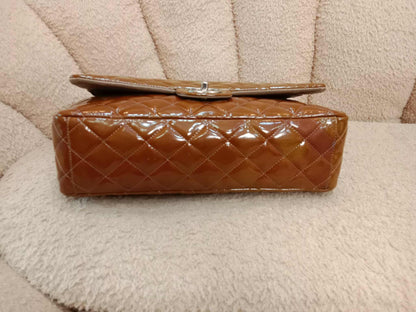 Chanel Quilted Maxi Double Flap Patent Tan Series 15