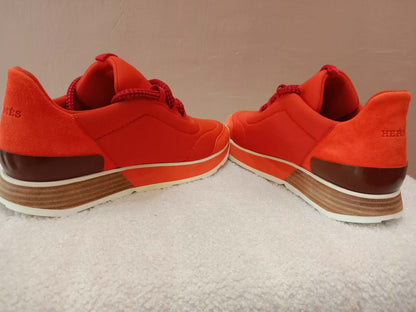 Hermes Miles Neoprene/Suede Sneakers Red Size 38