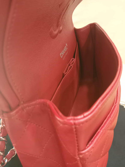 Chanel Timeless Red Quilted Lambskin Classic Double Flap Medium Series 17