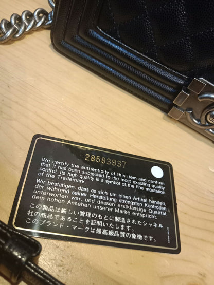 Chanel Boy Flap Black Caviar Old Medium Series 28