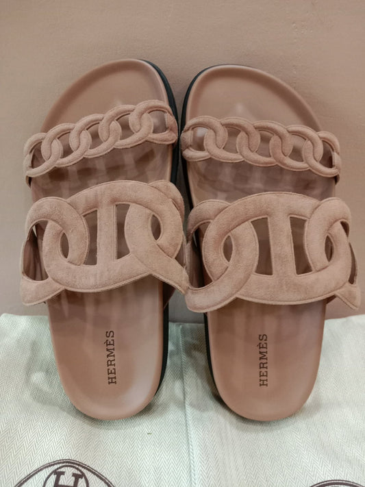 Hermes Extra Sandals Suede PInk Size 36.5